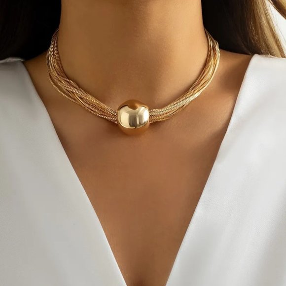 chichigems Jewelry - Gold Twisted Multi Chain Exaggerated Sphere Ball Statement Choker Necklace NEW